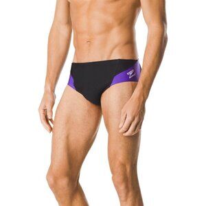 Speedo Men's Swimsuit Brief Endurance+ Splice Team Black/Purple Spark Size: 38